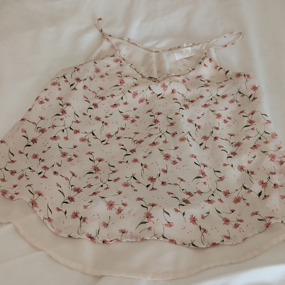 Sienna Sky Cream Floral Spaghetti Strap Cami with Pink Blossoms